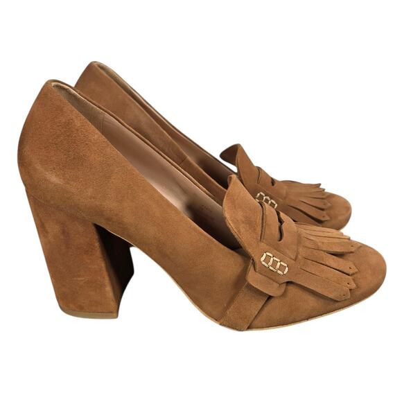 Boden Shoes - Boden Brown Suede Kiltie Tassel Loafers Womens 39 8.5 Block Heel British Preppy